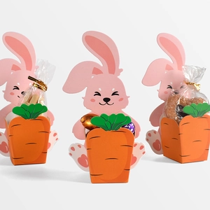 Easter pink cartoon bunny paper gift boxes with carrot patterns for party snacks