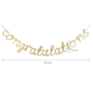 Golden glitter congratulations banner for graduation or wedding party decor, 140cm long