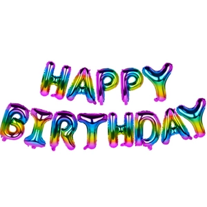 Kit de ballons Happy Birthday en aluminium laser arc-en-ciel pour décoration fête