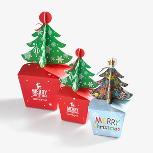 Confezione Regalo a Forma di Albero di Natale Rosso Blu Cartoncino Bianco Scatola per Caramelle e Biscotti Con Decorazione 3D Renna Fiocco di Neve Articoli per Feste