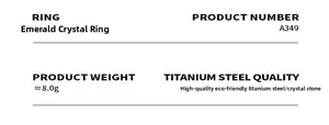 Detailed product specifications for the gold emerald crystal ring showing weight and material