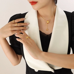 Minimalist Pendant Necklace Titanium Steel Round Ball Vertical Bar Dangle Snake Chain 18K Gold Plated Jewelry Women