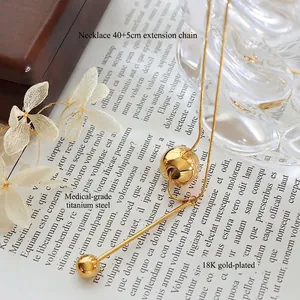 Minimalist 18K gold plated titanium steel snake chain necklace with bead tassel pendant