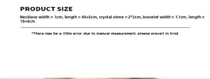 Size chart showing chunky cuban chain necklace and bracelet with crystal stone dimensions