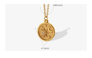Detail of gold star and moon pendant necklace with 1.6cm diameter and 40+5cm chain