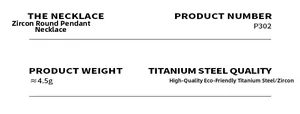 Detailed specifications chart for the zircon round pendant necklace in eco-friendly titanium steel