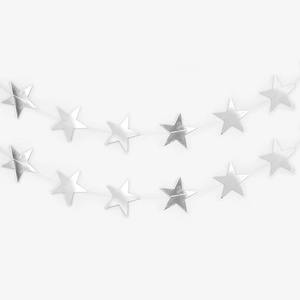 Silver mirror star garland banner with metallic finish for birthday party wall decoration