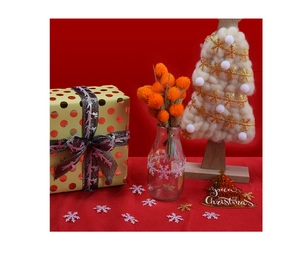 Festive Christmas decoration set with snowflake ribbons, gift boxes and holiday ornaments