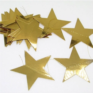 Golden mirror paper star banner garland for birthday and Christmas party decoration