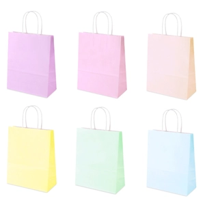 Macaron Kleur Wit Kraftpapier Cadeauzakjes Met Gedraaid Touwhandvat Draagbare Boodschappentassen Voor Bruiloft Verjaardag Feest Verpakkingszakken Multicolor