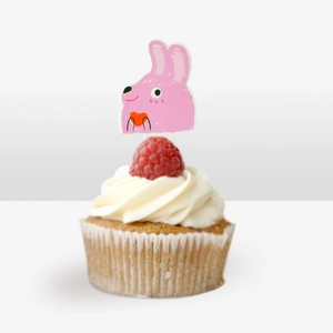 Cute pink cartoon rabbit cake topper decoration for DIY baking and party favors