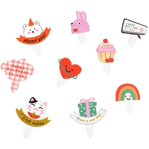 9pcs cartoon cupcake toppers set with rainbow and bear designs for DIY baking decor