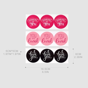 Round rose red and pink thank you stickers for Valentine packaging 5cm stickers