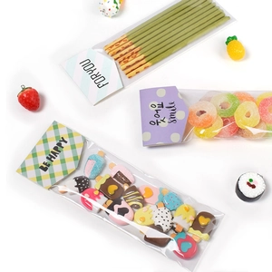 Cute Korean style clear OPP bags with colorful cardboard headers for cookies and gifts