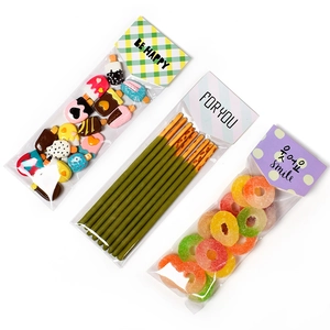 Three-piece Korean cookie packaging set with colorful card headers and transparent OPP bags