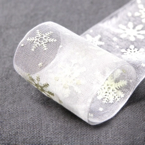 White snowflake sheer ribbon for Christmas gift wrapping and festive cake box decoration
