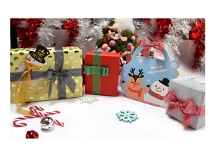 Christmas gift box set featuring festive ribbons, gift bags, and holiday ornaments