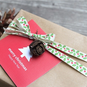 Christmas gift packaging set featuring 10mm elk pattern cotton ribbon and red greeting card