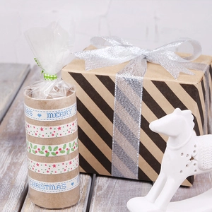 Detailed view of 10mm Christmas cotton ribbons with red elk prints for festive gift wrapping