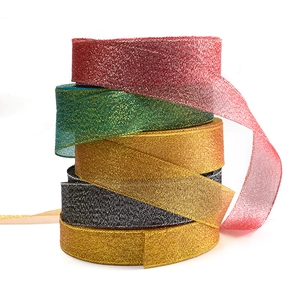 Premium metallic glitter ribbons in multiple colors for festive gift box packaging
