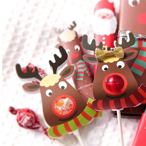 Christmas Reindeer Santa Claus Lollipop Decoration Paper Cards Festive Candy Packaging Holder Holiday Party Gift Supplies