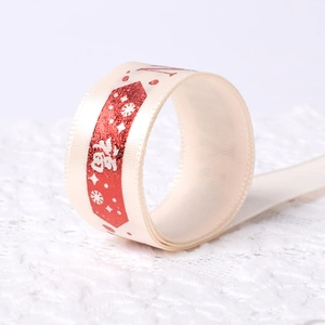 20mm Happy New Year polyester satin ribbon with red Fu character and snowflake patterns