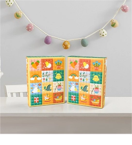 Detailed view of Easter 12-grid blind gift boxes with cute rabbit and chick illustrations