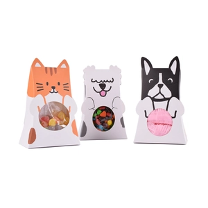 Lot de trois boîtes cadeaux animaux mignons avec fenêtres transparentes pour bonbons