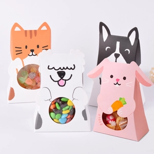 Boîte Cadeau Animaux Dessin Animé Avec Fenêtre Transparente Carton Pour Bonbons Biscuits Emballage Fête Anniversaire Cadeau Enfants Forme Lapin Chat Chien