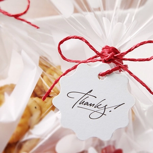 10-meter red raffia paper twine with white wave-edge Thanks tag for DIY gift packaging