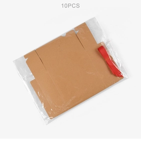Flat-packed 10-piece kraft paper gift box set with red ribbon in clear packaging