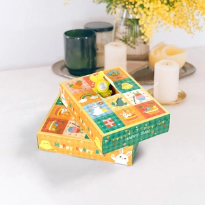 Creative Easter gift box set featuring cartoon rabbit and chicken illustrations with mini light