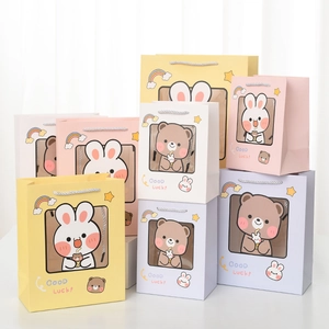 Cute cartoon animal gift bags with transparent windows in assorted macaron colors