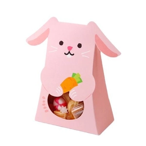 Boîte cadeau en papier rose forme lapin avec fenêtre ronde pour bonbons et biscuits