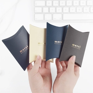 Minimalist Pillow Shape Gift Box Hot Stamping French Merci Beaucoup Paper Box For Wedding Party Favor Jewelry Small Box