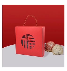 Detailed macro view of Red Chinese New Year gift box with Fu character hollow design