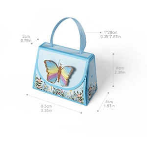 Blaue Geschenkschachtel mit 3D-Glitzerschmetterling und hellblauem Band inklusive Maßen