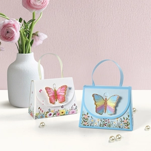 Butterfly Handbag Shape Gift Box With 3D Butterfly Floral Pattern Ribbon Handle For Wedding Party Candy Favor Gift Wrapping