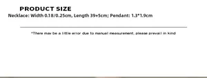 Size chart showing square butterfly pendant necklace dimensions 1.3x1.9cm and chain length