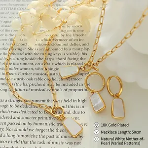 Minimalist 18K gold plated jewelry set with white shell necklace and earrings