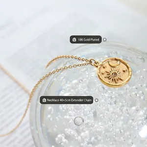 18K gold plated celestial necklace with zircon sun and moon pendant on 40cm chain
