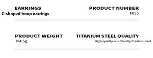 Detailed specifications of gold plated titanium steel C-shape hoop earrings weighing 4.5g
