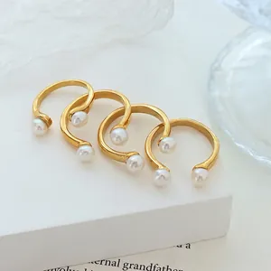 Baroque natural freshwater pearl U-shape open ring with 18K gold plated finish