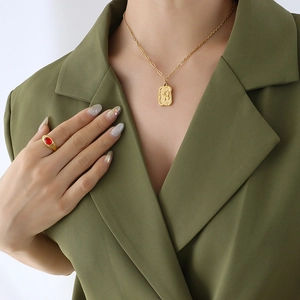 Butterfly Embossed Square Pendant Necklace Titanium Steel Gold Plated Asymmetric Splicing Chain Vintage Jewelry Women