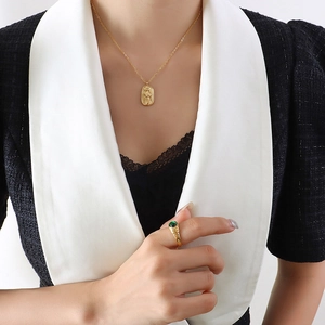 Retro Stainless Steel Pendant Necklace 18K Gold Plated Oval Relief Female Body Silhouette Chic Jewelry For Women