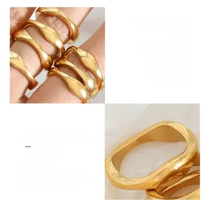 Macro detail of irregular geometric titanium steel ring with 18k gold plating finish