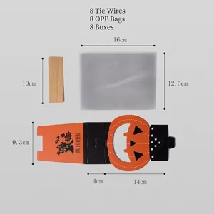 Set of 8 Halloween ghost pumpkin gift boxes with OPP bags and gold twist ties