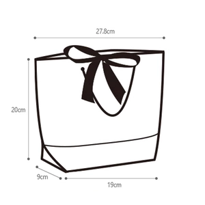 Sacchetto regalo minimalista in carta bianca con fiocco nero, dimensioni 27.8x20x19x9cm