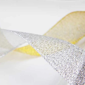Cinta de Malla de Poliéster con Brillo Metálico para Envolver Regalos Decoración de Árbol de Navidad Oro Plata Cinta para Manualidades