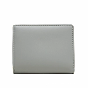 Minimalist light gray folding short wallet for women with zipper and stitching details